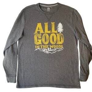 Old Navy Men T-shirt size XL  Fits like L Long Sleeve All Good In The Woods Gray